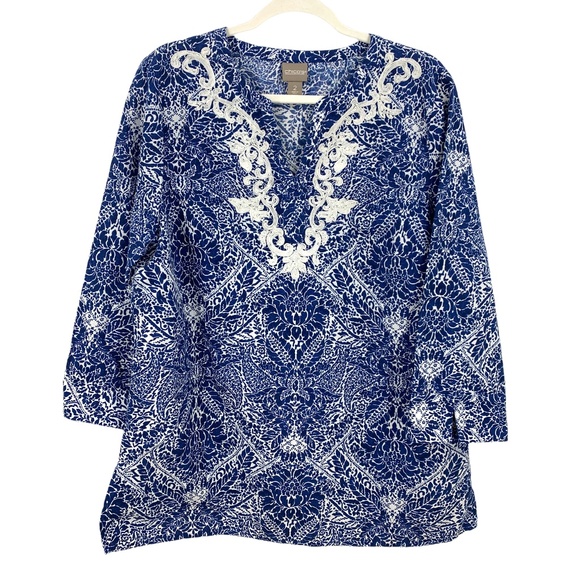 Chico's Tops - Chico's Embroidered Tunic Popover Sz L